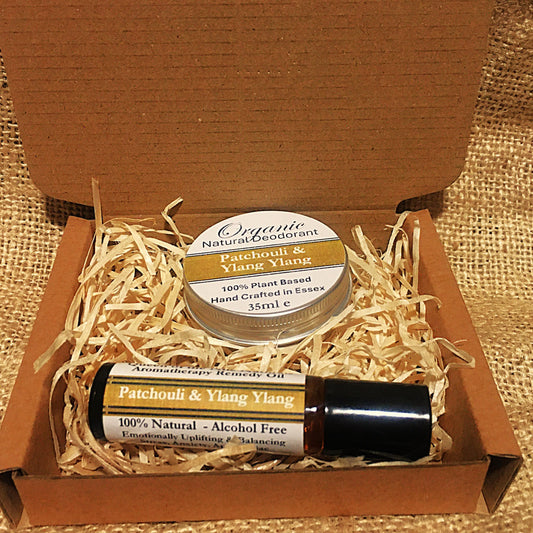 Patchouli Ylang Ylang rollerball/Deodorant set - Vegan - Bicarbonate Soda Free